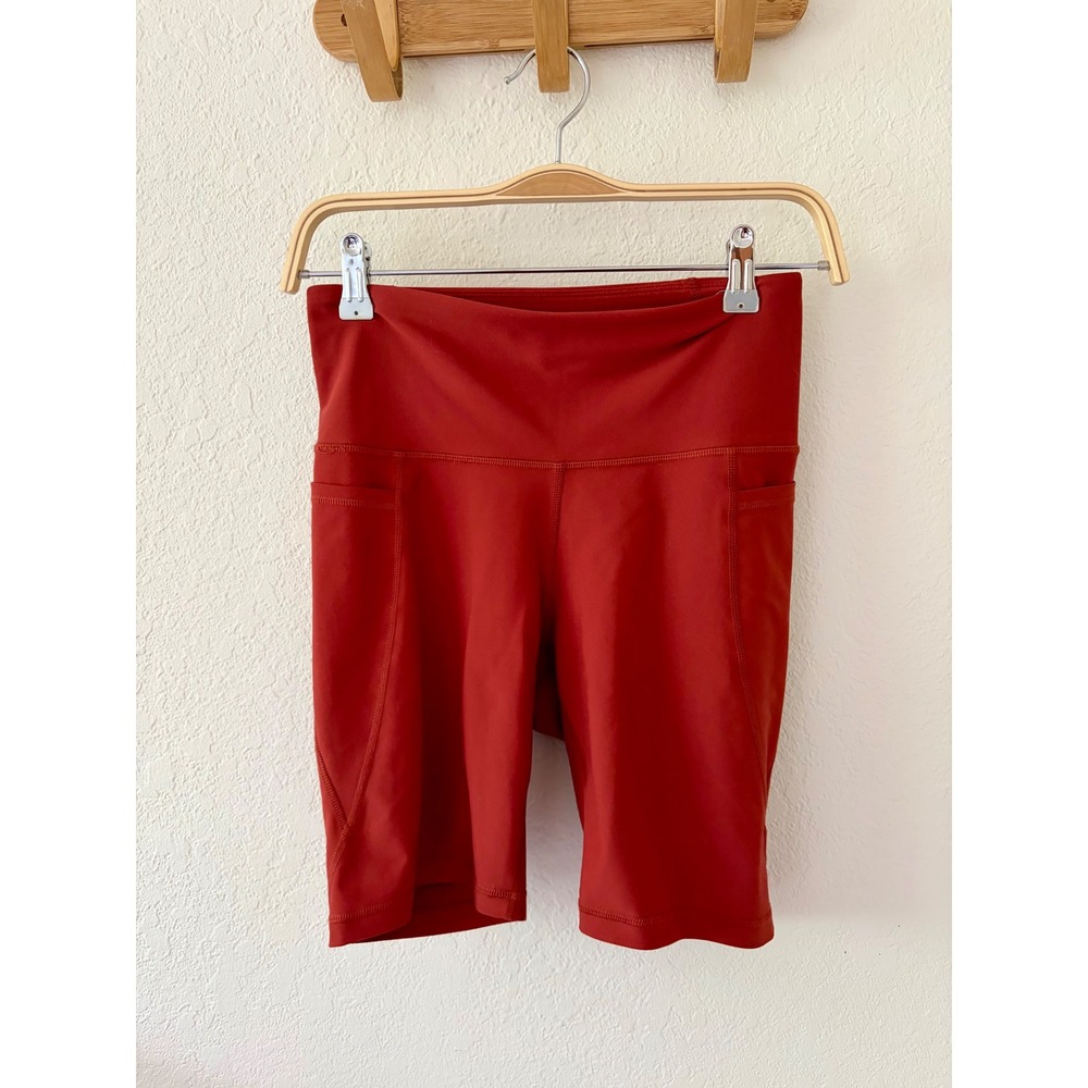Old Navy Active Powersoft High-Rise Bike Shorts Rust Red Pockets Size M
